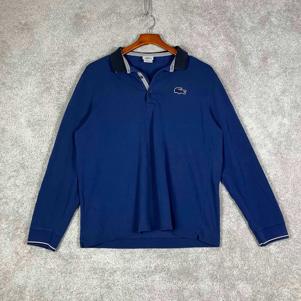 Lacoste Polo Shirt Big Blue Croc Mens 6 Long Sleeve Pique Cotton Contrast